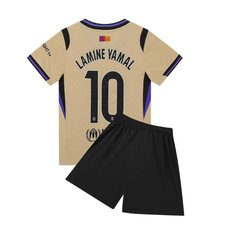 Barcelona Away Yellow Yamal Kids Football Kit No. 10