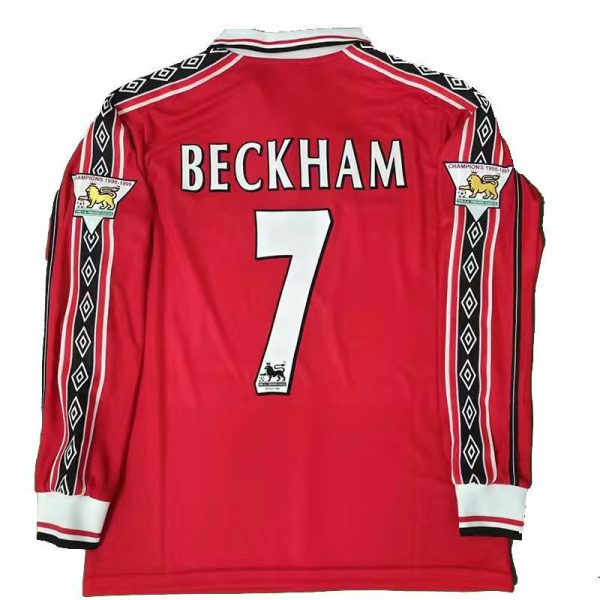 1998 Manchester United Home Long Sleeve No.7 Beckham Retro Football Jersey