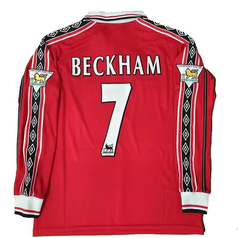 1998 Manchester United Home Long Sleeve No.7 Beckham Retro Football Jersey
