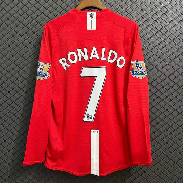 2007–2008 Manchester United Home Long Sleeve League Ronaldo Retro Football Jersey