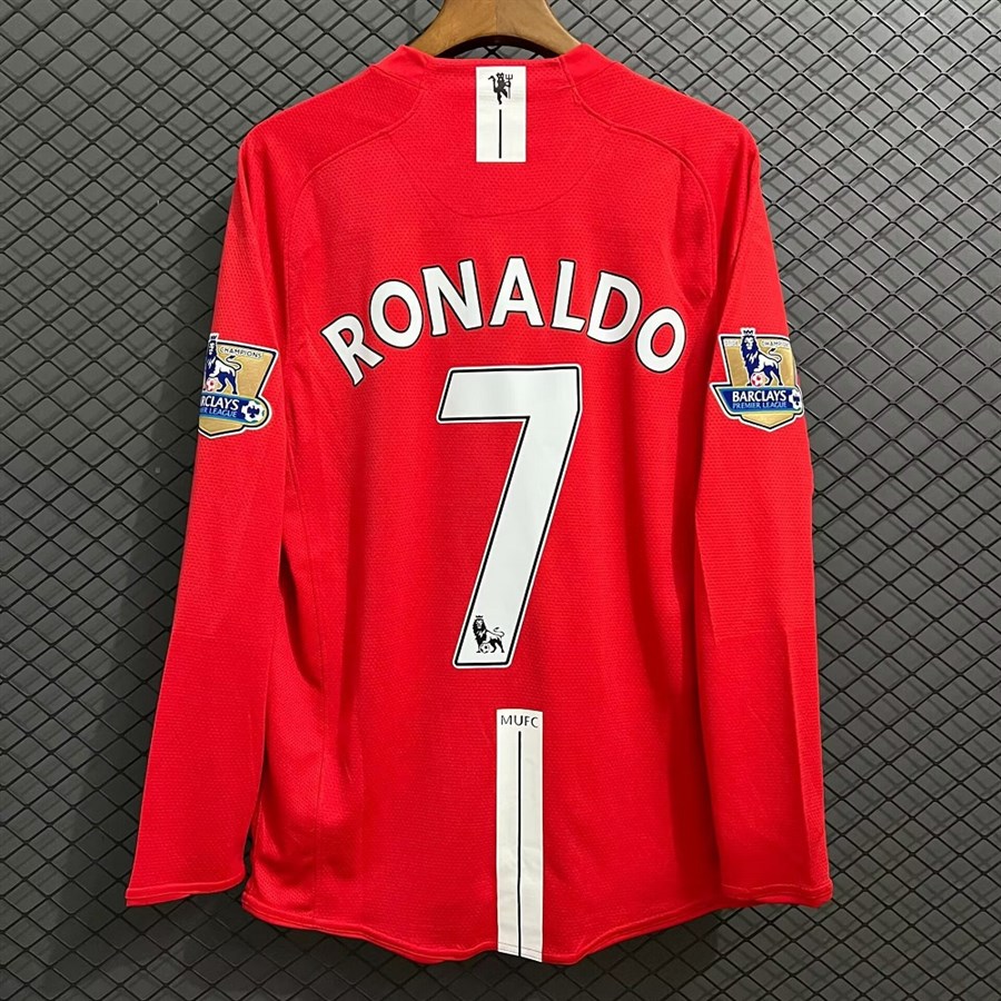 2007–2008 Manchester United Home Long Sleeve League Ronaldo Retro Football Jersey
