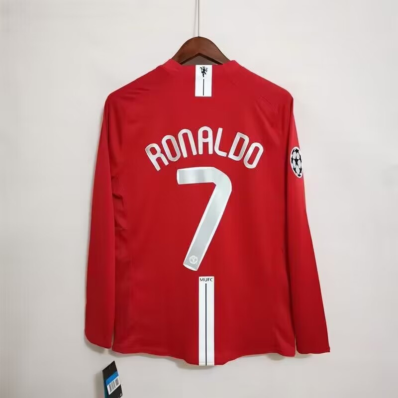2007–2008 Manchester United Home Long Sleeve Ronaldo Retro Football Jersey