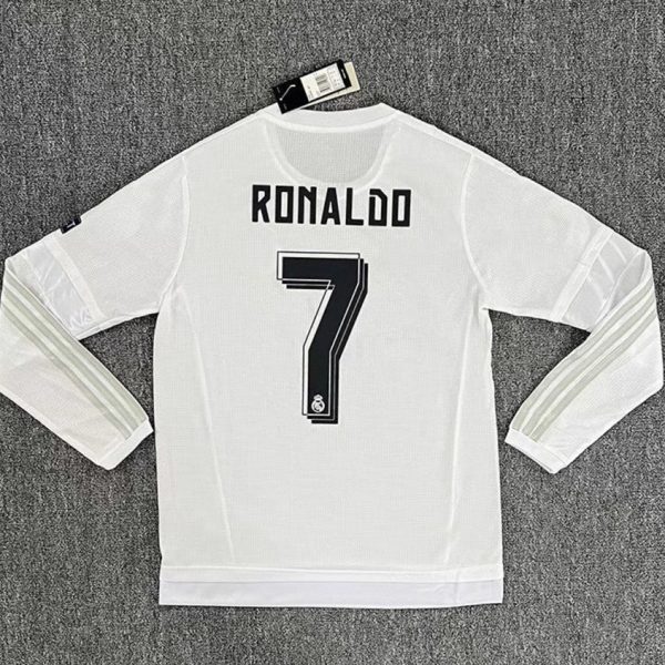 2015–2016 Real Madrid Home Long Sleeve Ronaldo Retro Football Jersey
