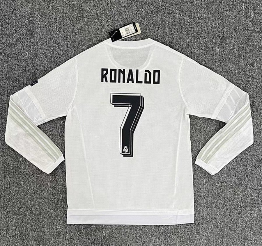 2015–2016 Real Madrid Home Long Sleeve Ronaldo Retro Football Jersey