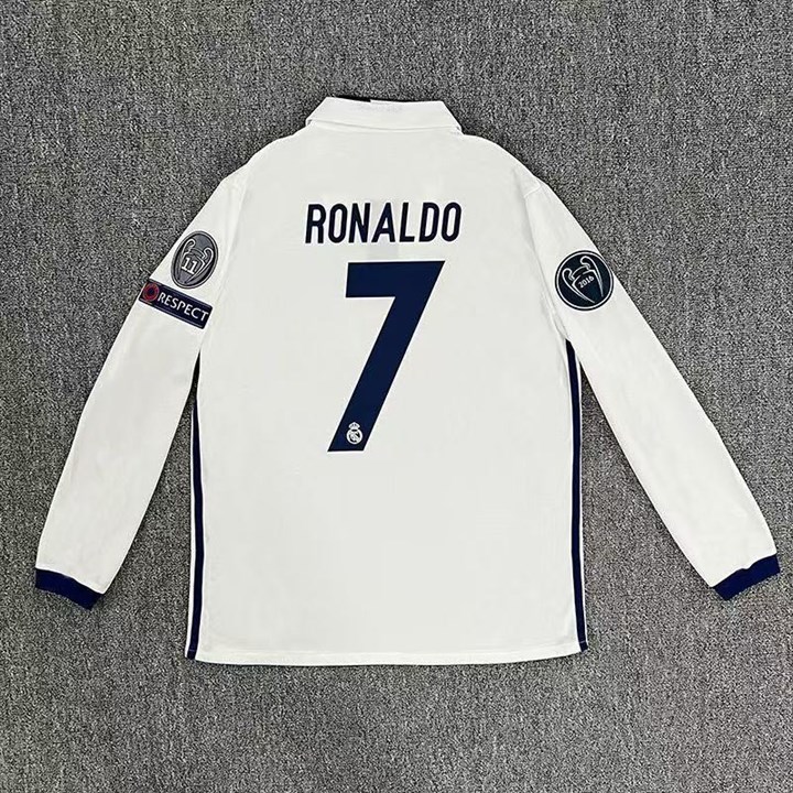 2016–2017 Real Madrid Home Long Sleeve Ronaldo Retro Football Jersey