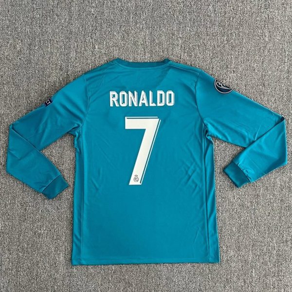 2017–2018 Real Madrid Away Blue Long Sleeve Ronaldo Retro Football Jersey