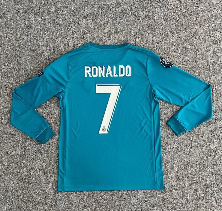 2017–2018 Real Madrid Away Blue Long Sleeve Ronaldo Retro Football Jersey