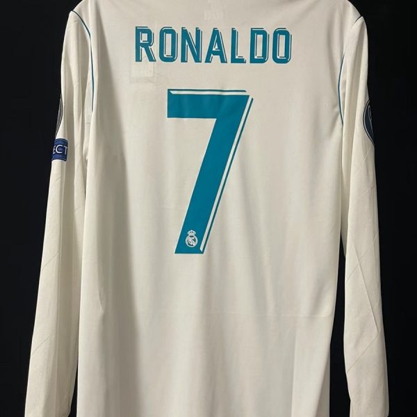 2017–2018 Real Madrid Home Long Sleeve Ronaldo Retro Football Jersey