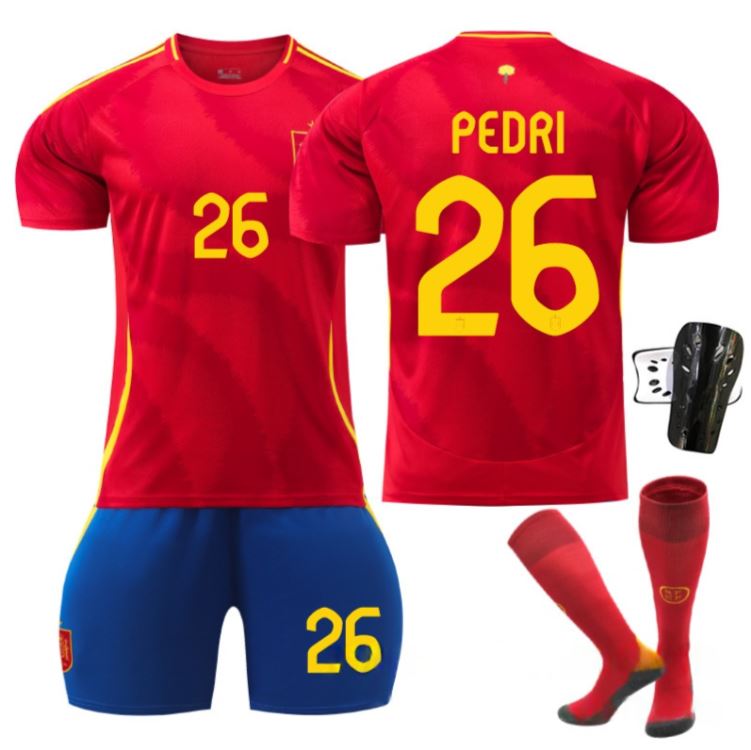 2024 Spain Home Football Kit No. 26 Pedri With Socks And Guard