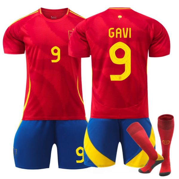 2024 Spain Home Football Kit No. 9 Gavi With Socks