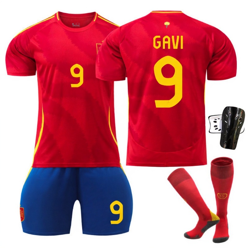 2024 Spain Home Football Kit No. 9 Gavi With Socks And Guard