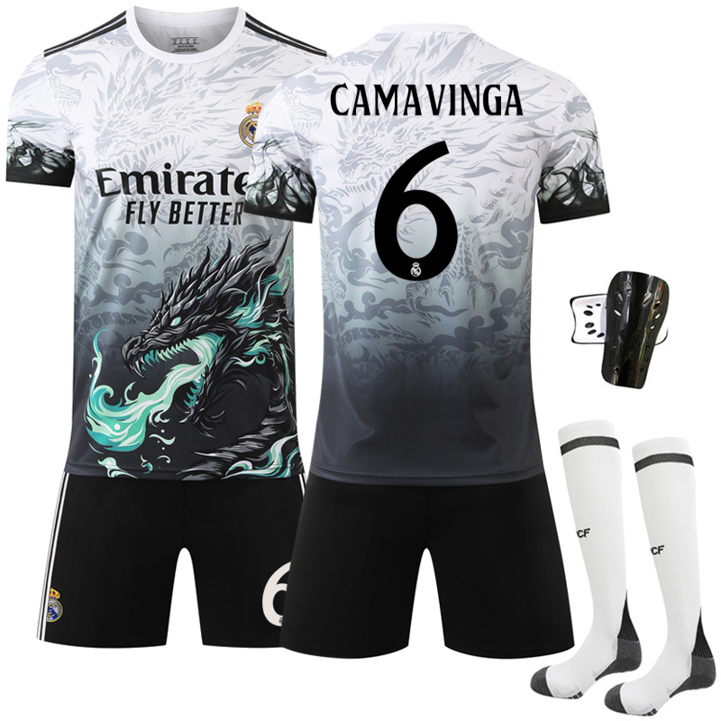 2024–2025 Real Madrid Blue Dragon Special Edition No.6 Camavinga Football Kit With Socks And Protective Gear
