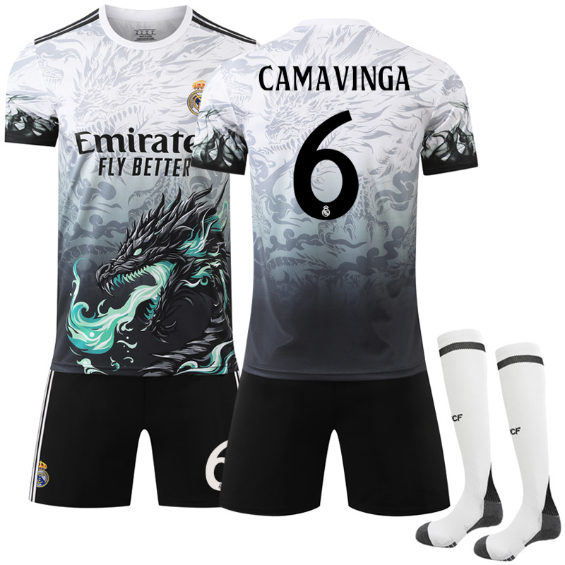 2024–2025 Real Madrid Blue Dragon Special Edition No.6 Camavinga Football Kit With Socks