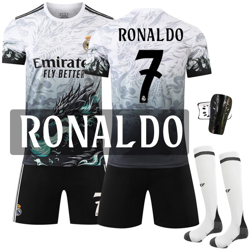 2024–2025 Real Madrid Blue Dragon Special Edition No.7 Ronaldo Football Kit With Socks And Protective Gear