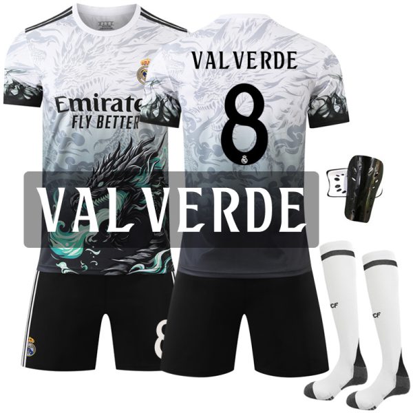 2024–2025 Real Madrid Blue Dragon Special Edition No.8 Valverde Football Kit With Socks And Protective Gear
