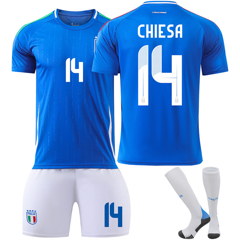 Italy Home Football Kit No. 14 Chiesa With Socks