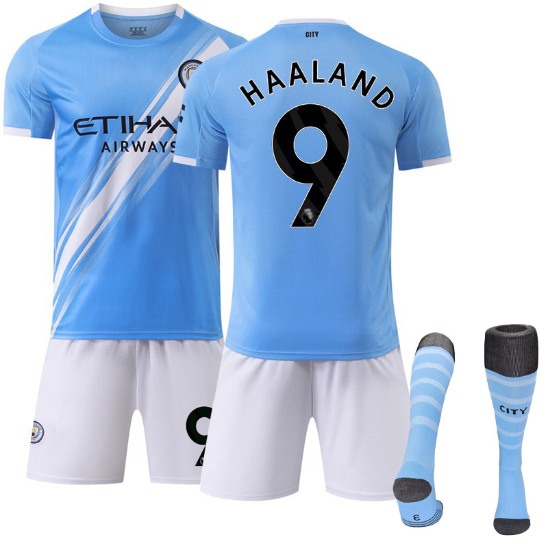 Manchester City Home Football Kit No. 9 Haaland With Socks